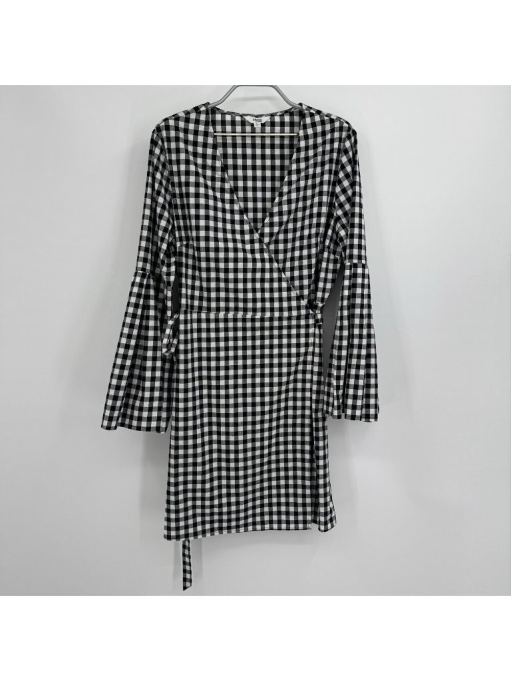 Jack by BB Dakota Black Gingham Alter Ego Wrap Mini Dress size L Large